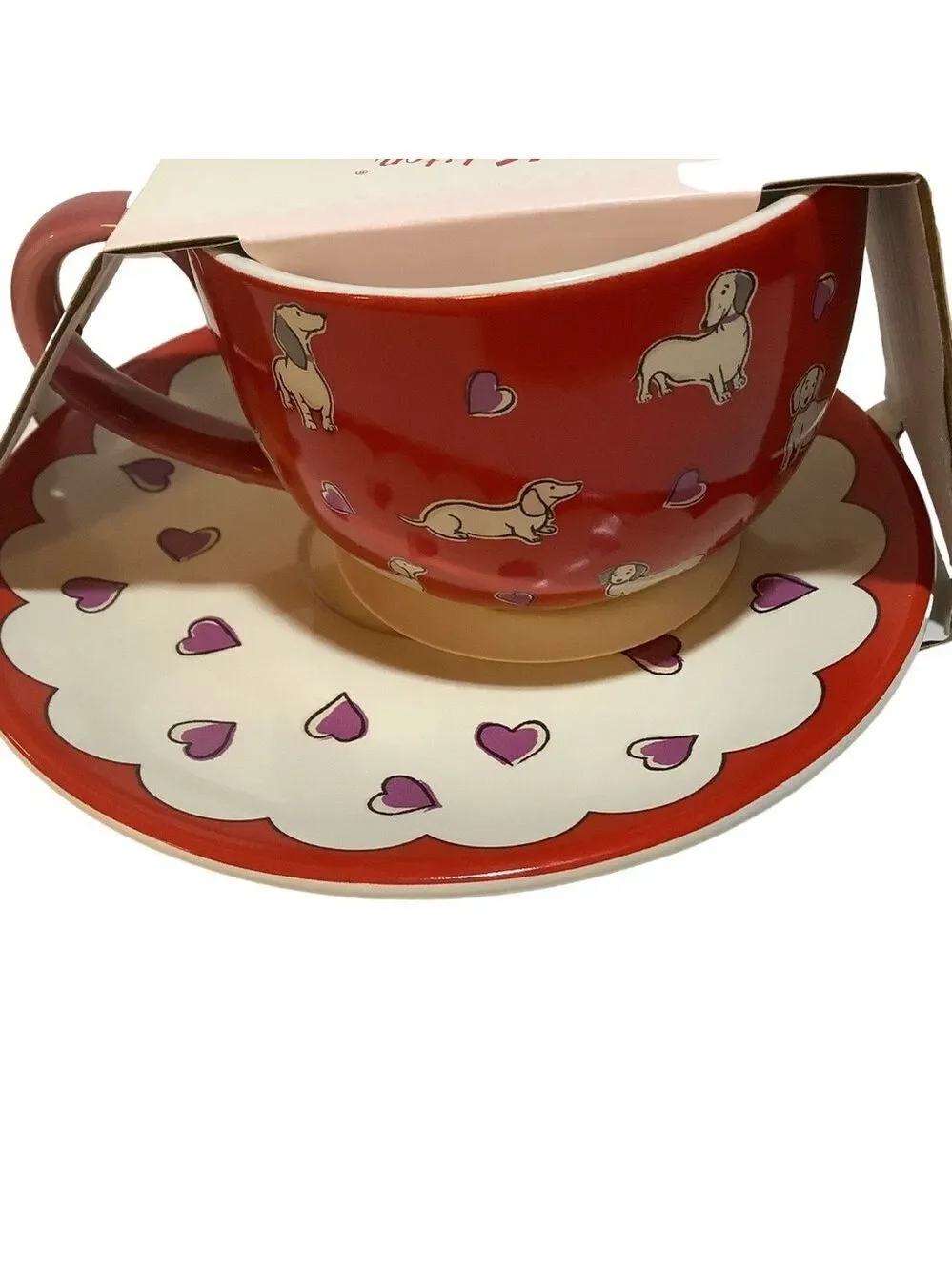 Cath Kidston Dachund Doxie Dog Hearts Teacup & Saucer New